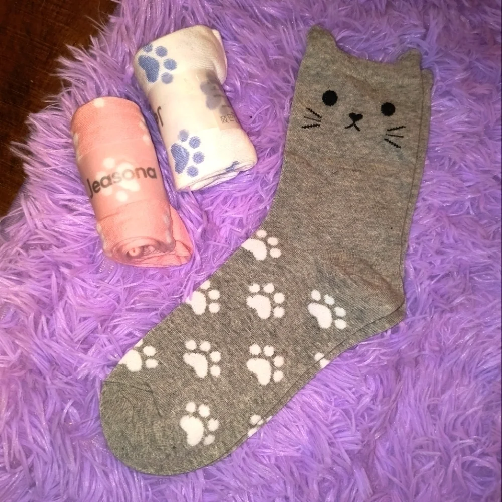 Gray pink or white Cat Paw Print Socks